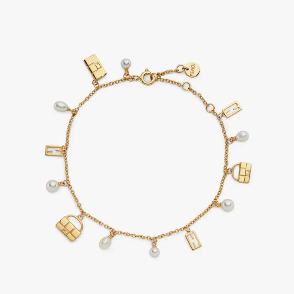 Close-up of Fendi Women Baguette Bracelet Gold-colored clasp and logo detail