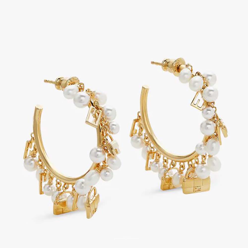 Front view of Fendi Women Baguette Earrings Gold-colored showing baguette shape