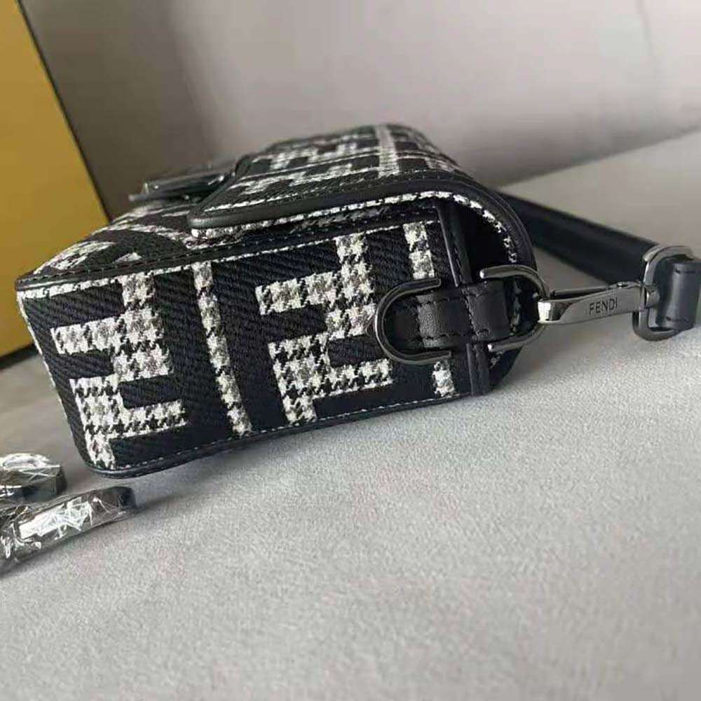 Fendi Women Baguette Gray Houndstooth Wool Bag with FF Embroidery - image 6