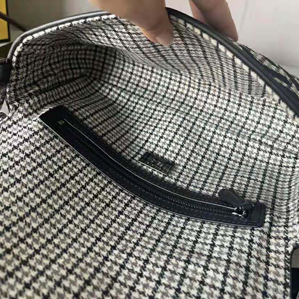 Fendi Women Baguette Gray Houndstooth Wool Bag with FF Embroidery - image 8
