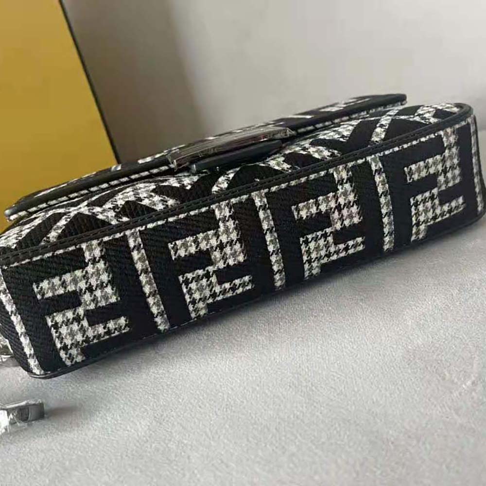Fendi Women Baguette Gray Houndstooth Wool Bag with FF Embroidery - image 5