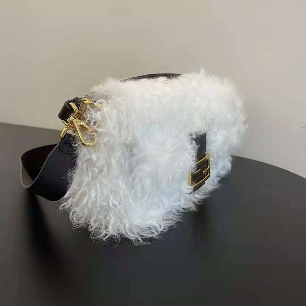 Fendi Women Baguette White Mohair Wool Bag - image 5