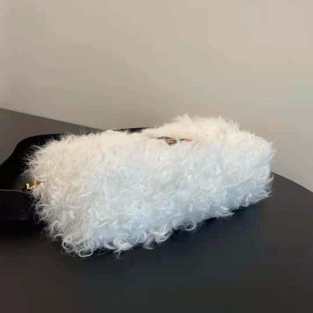 Fendi Women Baguette White Mohair Wool Bag - image 4