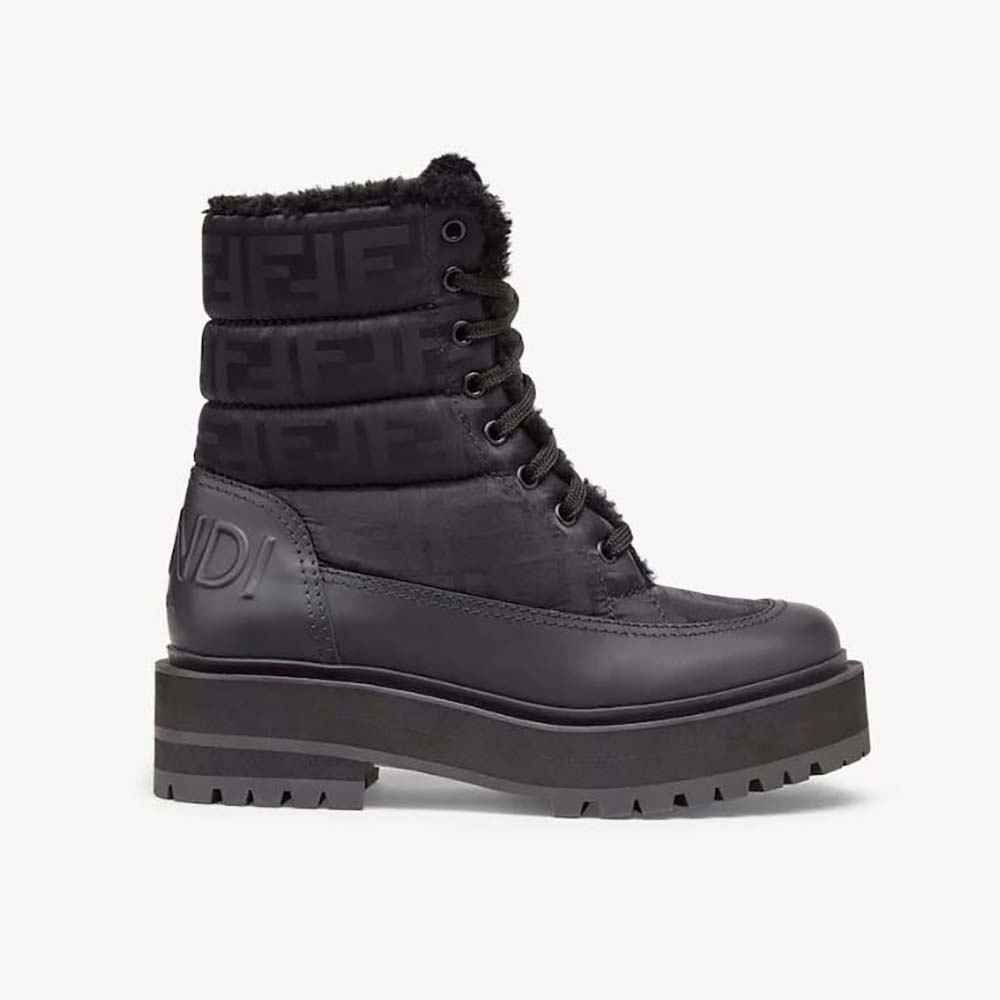 Side view of Fendi Women Biker Boots Black Leather Biker Boots showing zipper