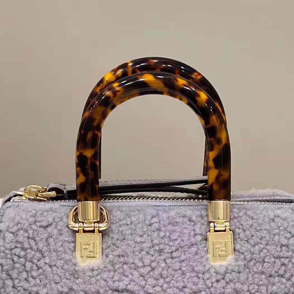 Fendi Women By The Way Mini Light Gray Sheepskin Small Boston Bag - image 7