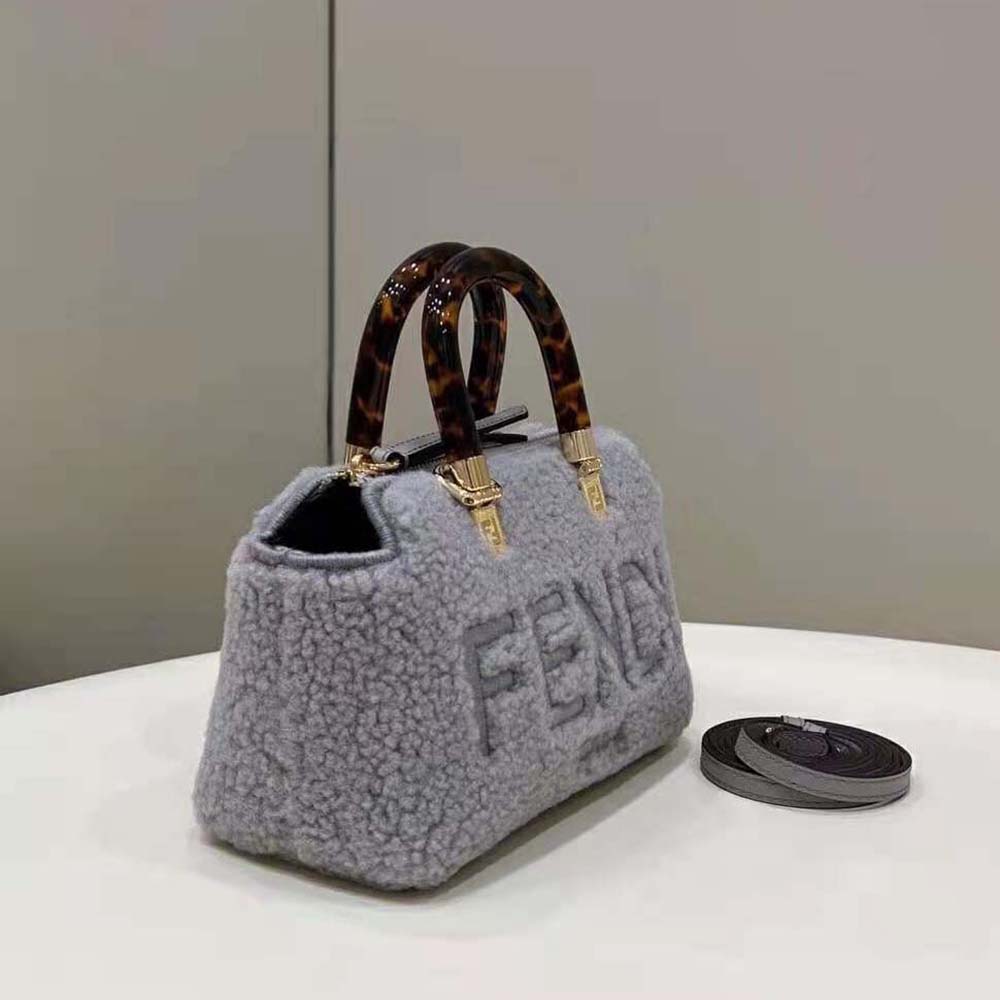 Fendi Women By The Way Mini Light Gray Sheepskin Small Boston Bag - image 5