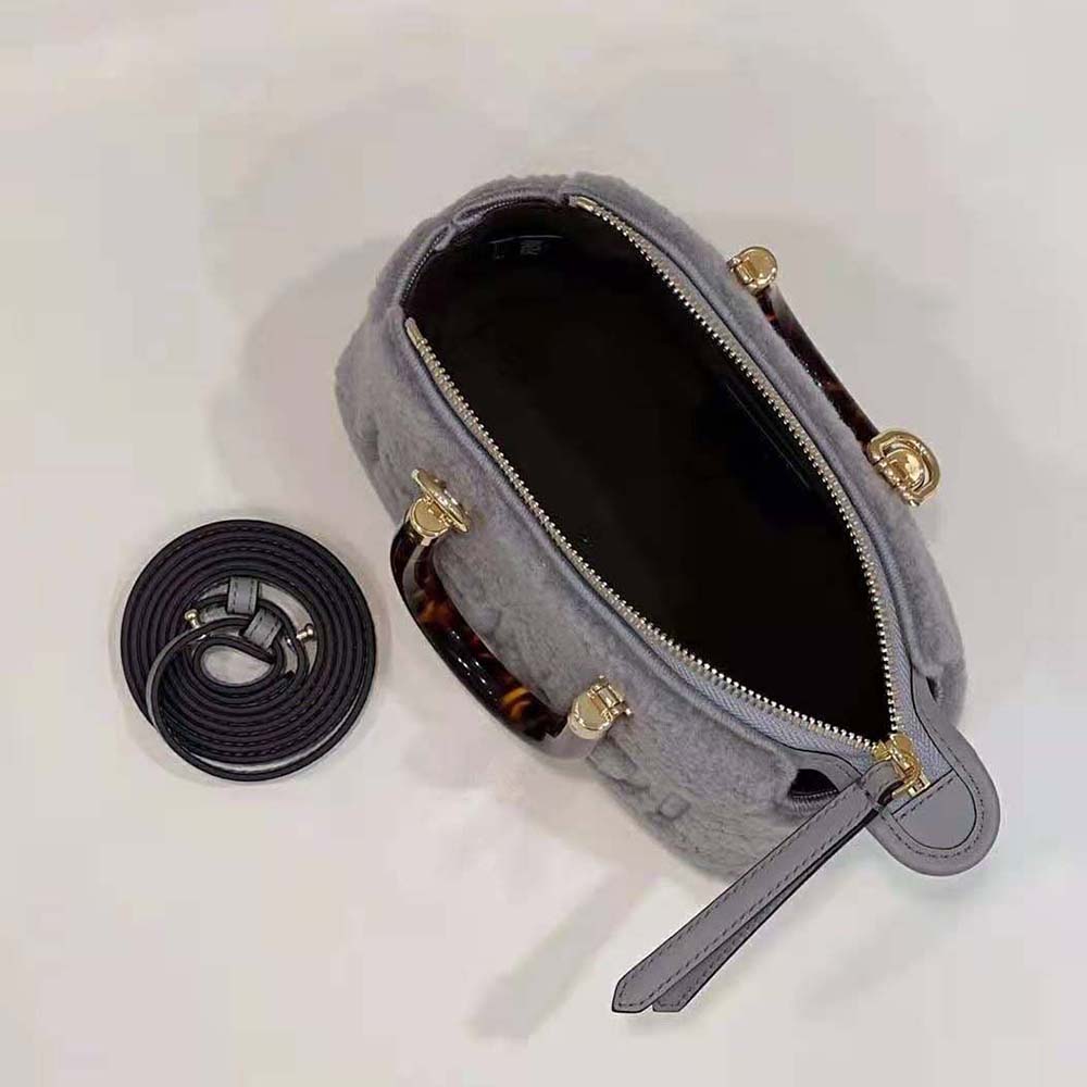 Fendi Women By The Way Mini Light Gray Sheepskin Small Boston Bag - image 8