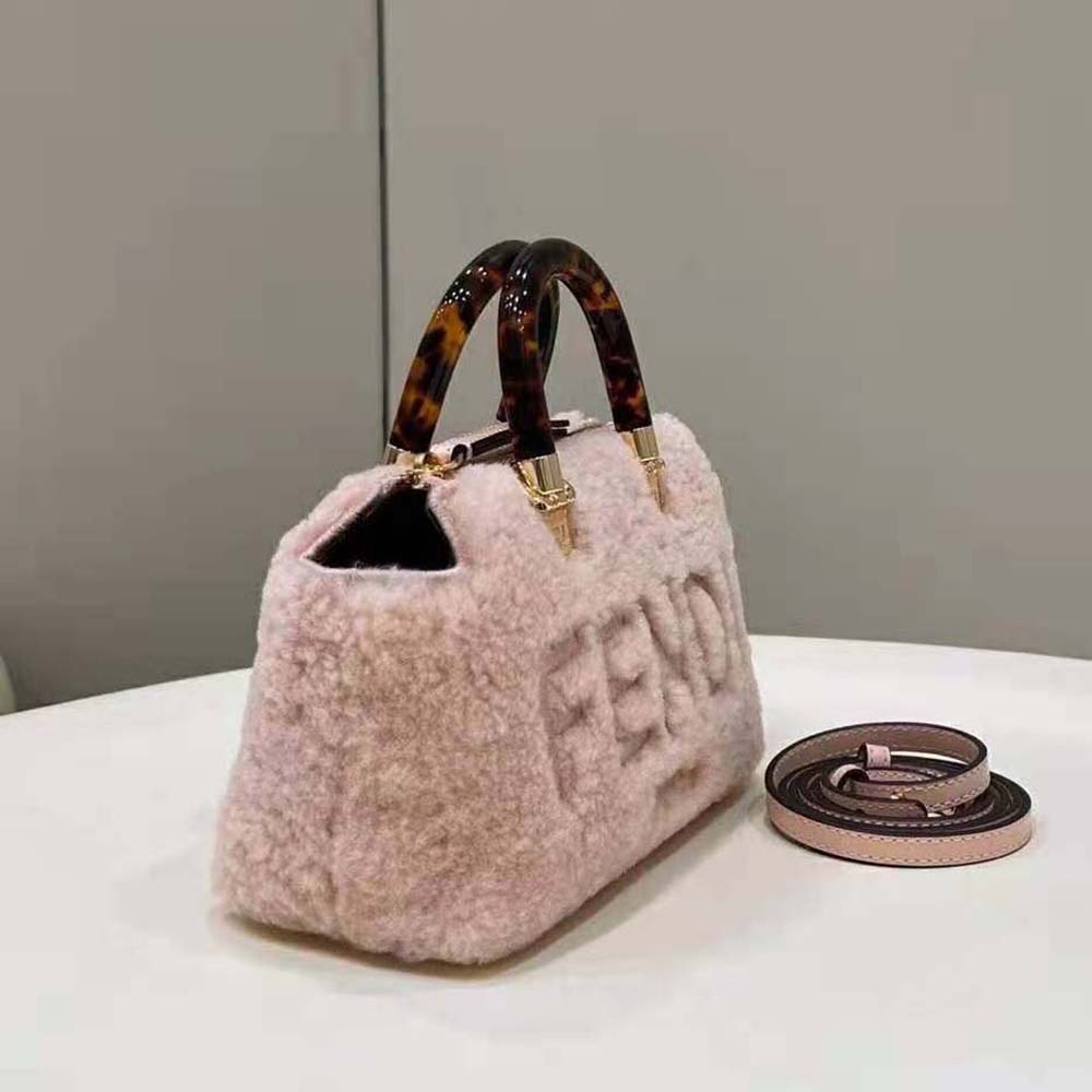 Fendi Women By The Way Mini Light Pink Sheepskin Small Boston Bag - image 4