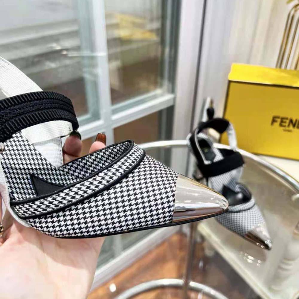 Fendi Women Colibrì High-Heeled Slingbacks in Black Houndstooth Fabric - image 9