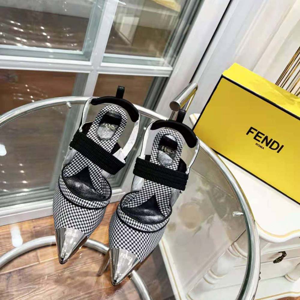 Fendi Women Colibrì High-Heeled Slingbacks in Black Houndstooth Fabric - image 4