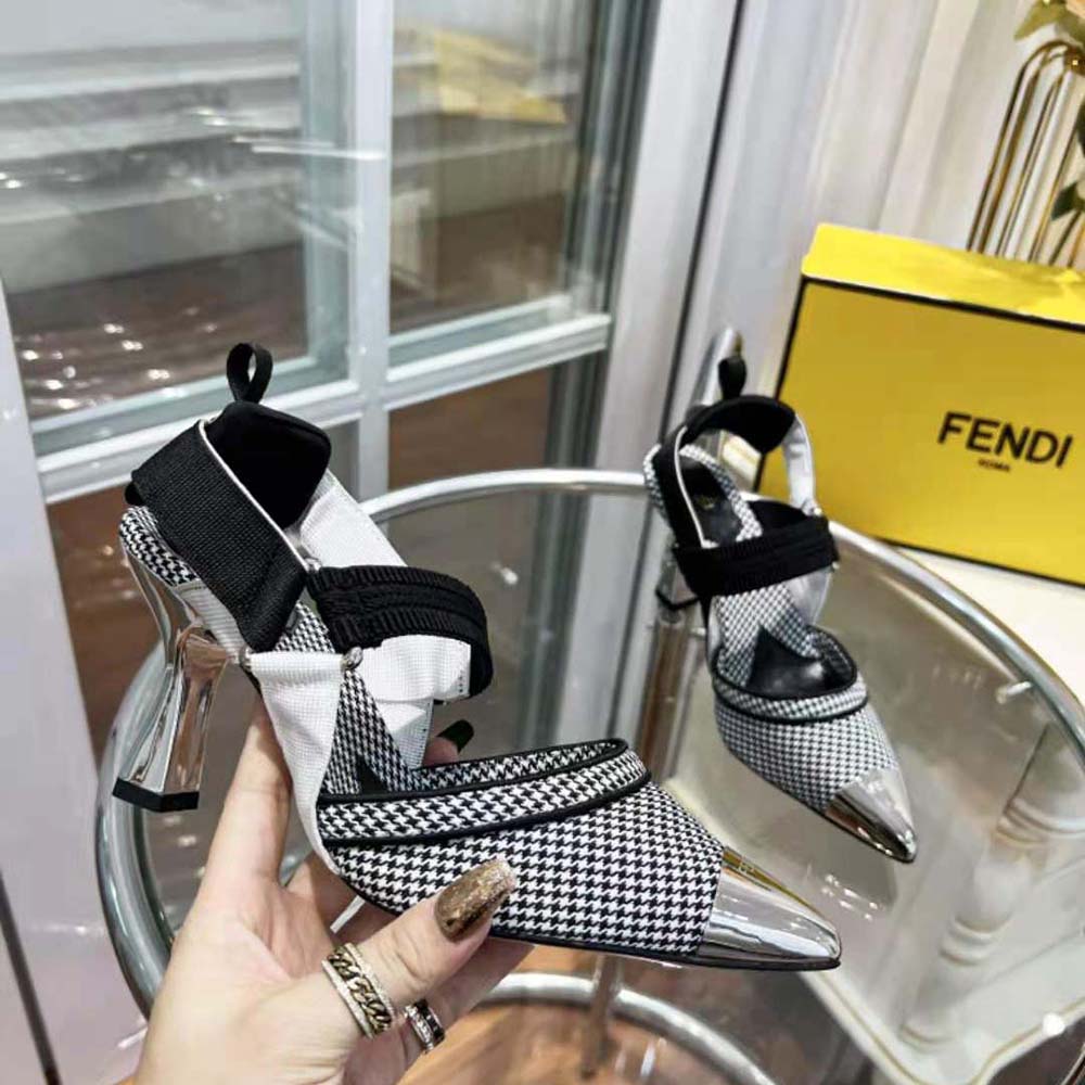 Fendi Women Colibrì High-Heeled Slingbacks in Black Houndstooth Fabric - image 6
