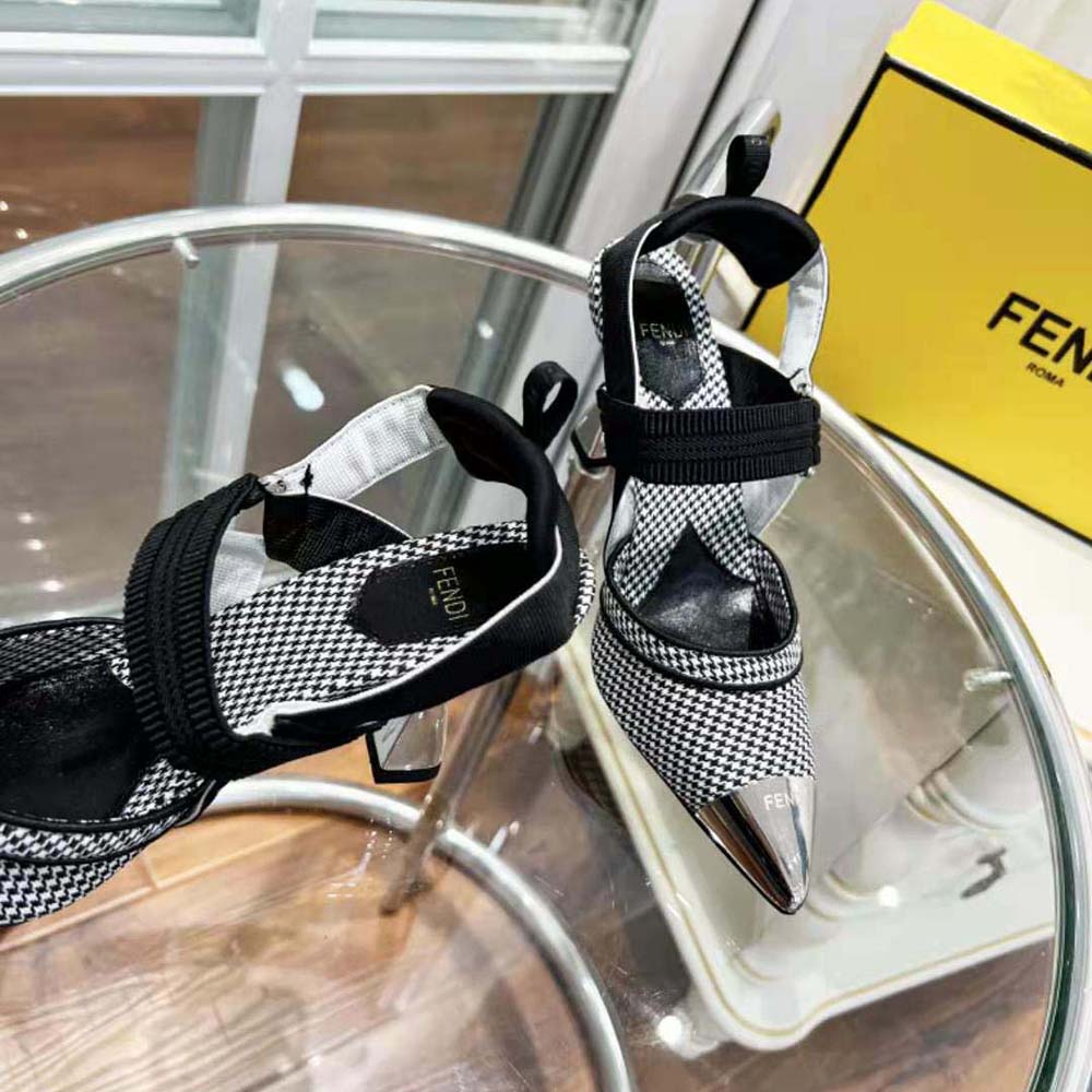 Fendi Women Colibrì High-Heeled Slingbacks in Black Houndstooth Fabric - image 8