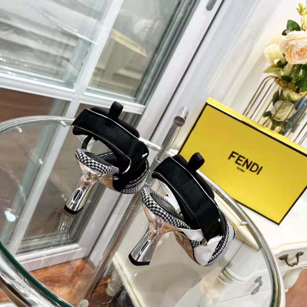 Fendi Women Colibrì High-Heeled Slingbacks in Black Houndstooth Fabric - image 10