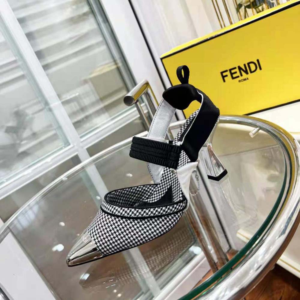Fendi Women Colibrì High-Heeled Slingbacks in Black Houndstooth Fabric - image 7