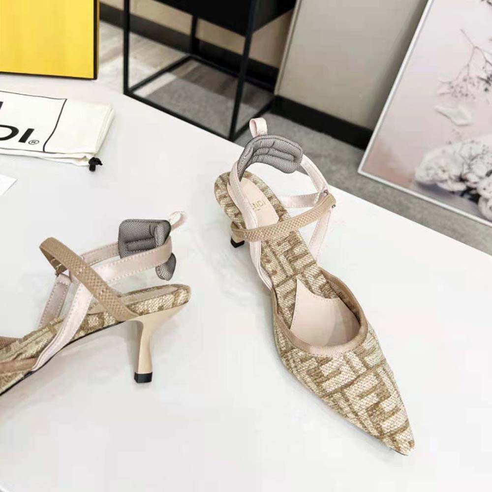 Fendi Women Colibrì Lite Medium-Heel Beige FF Chenille Slingbacks - image 5