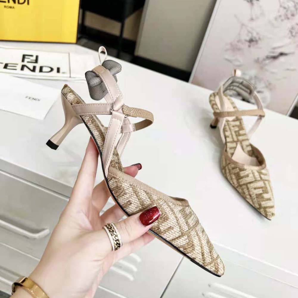 Fendi Women Colibrì Lite Medium-Heel Beige FF Chenille Slingbacks - image 4