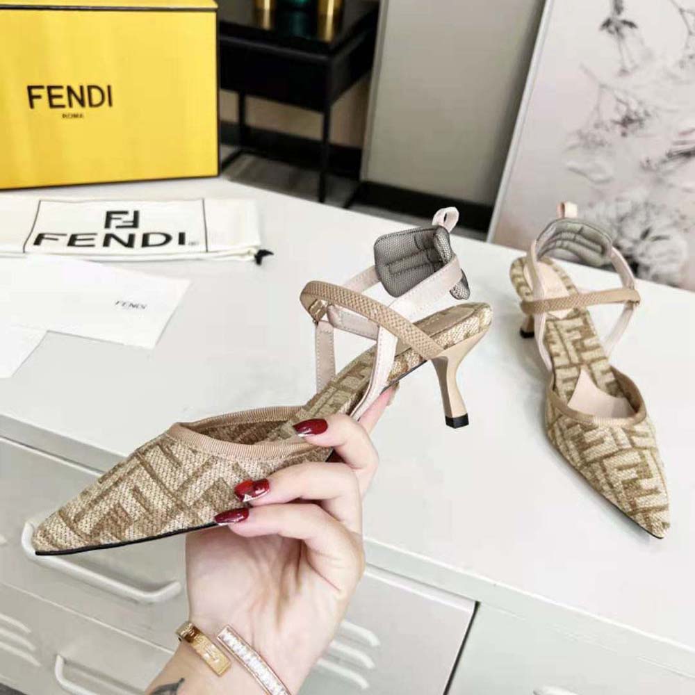 Fendi Women Colibrì Lite Medium-Heel Beige FF Chenille Slingbacks - image 6