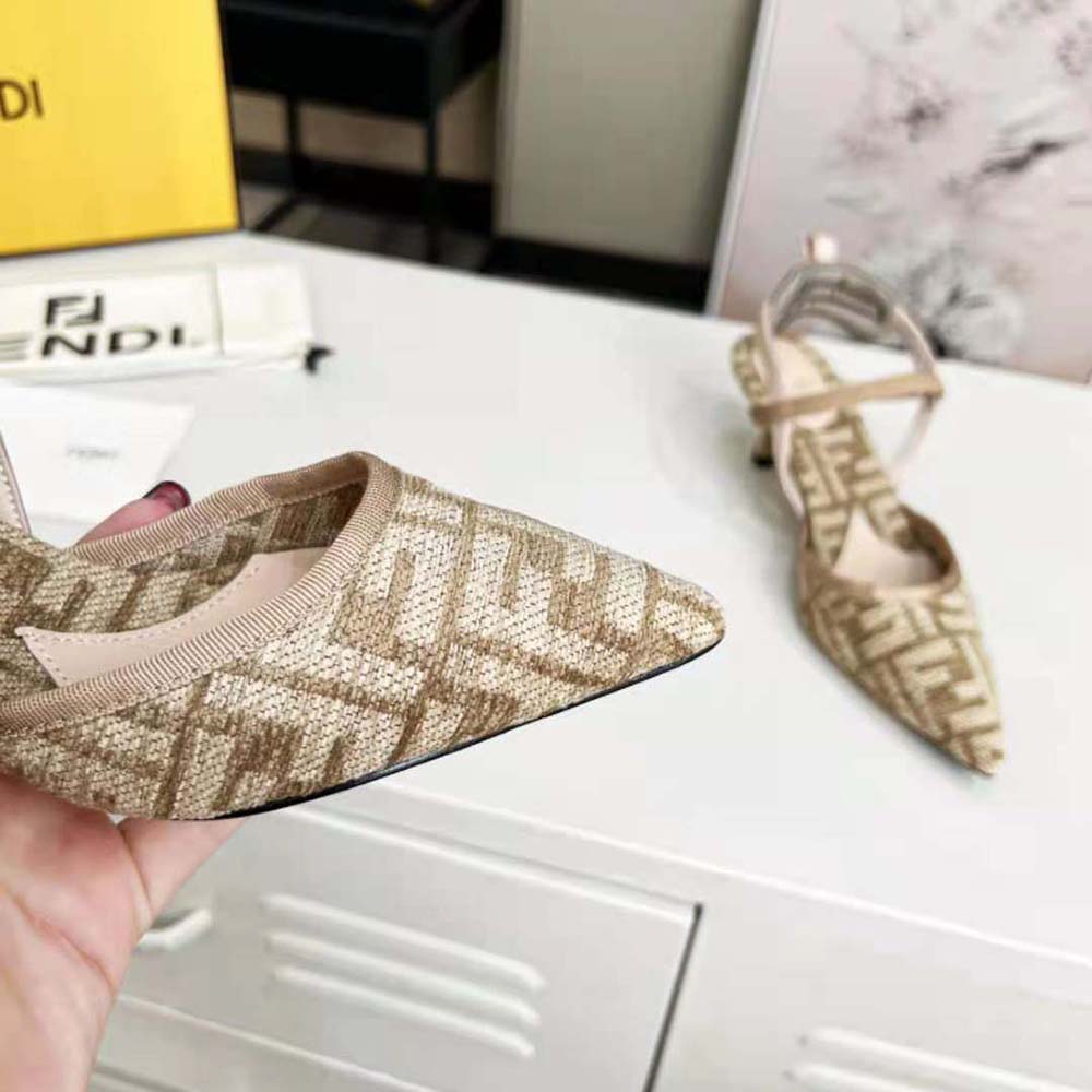 Fendi Women Colibrì Lite Medium-Heel Beige FF Chenille Slingbacks - image 7