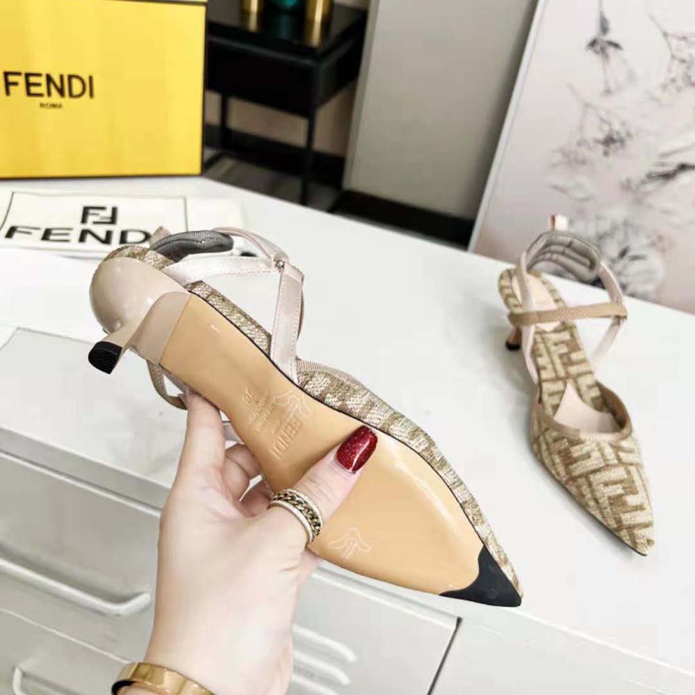Fendi Women Colibrì Lite Medium-Heel Beige FF Chenille Slingbacks - image 9