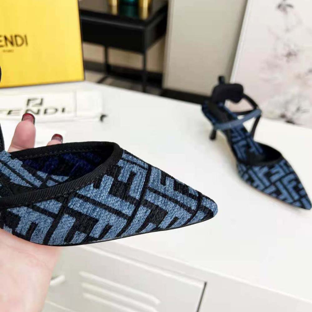 Fendi Women Colibrì Lite Medium-Heel Blue FF Chenille Slingbacks - image 8