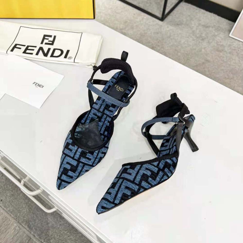 Fendi Women Colibrì Lite Medium-Heel Blue FF Chenille Slingbacks - image 6