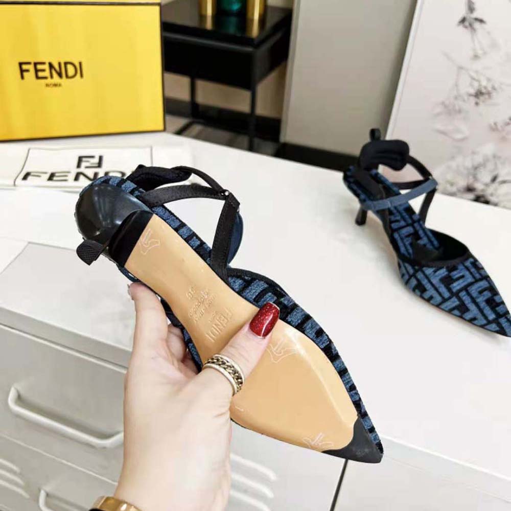 Fendi Women Colibrì Lite Medium-Heel Blue FF Chenille Slingbacks - image 10