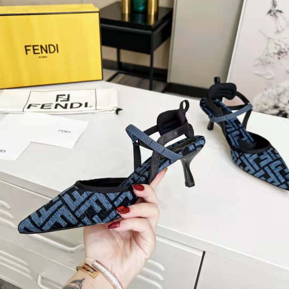 Fendi Women Colibrì Lite Medium-Heel Blue FF Chenille Slingbacks - image 5