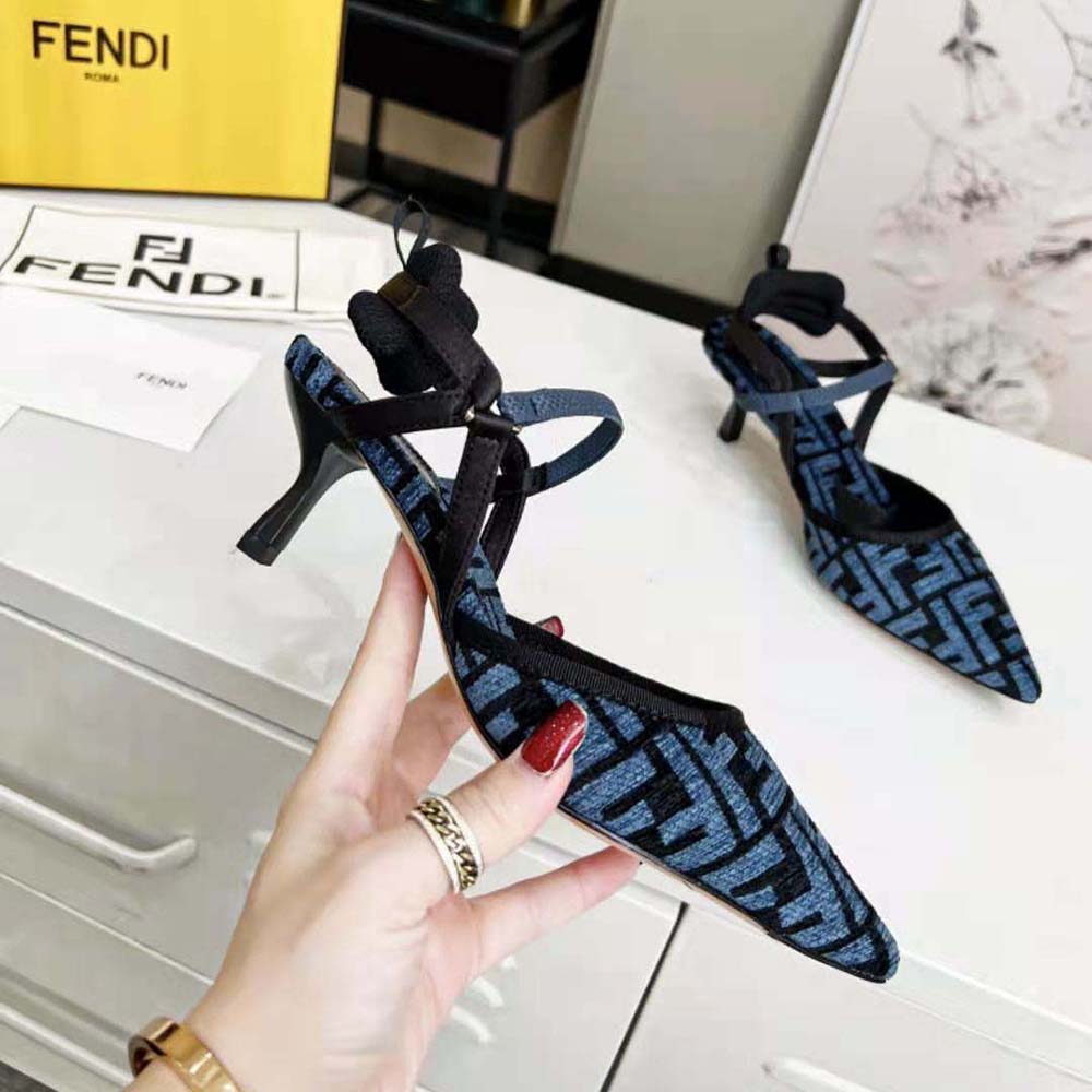 Fendi Women Colibrì Lite Medium-Heel Blue FF Chenille Slingbacks - image 4