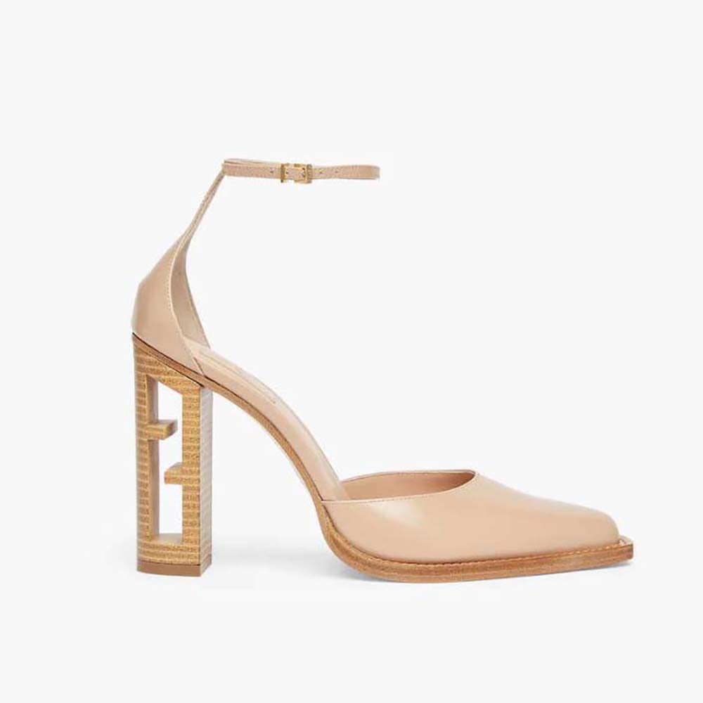 Side view of Fendi Women Cut Pink Leather High-Heeled Court Shoes