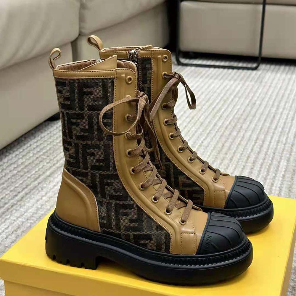 Top view of Fendi Women Domino Beige Leather Biker Boots with zip closure