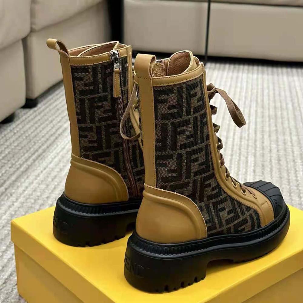 Fendi Women Domino Beige Leather Biker Boots - image 4