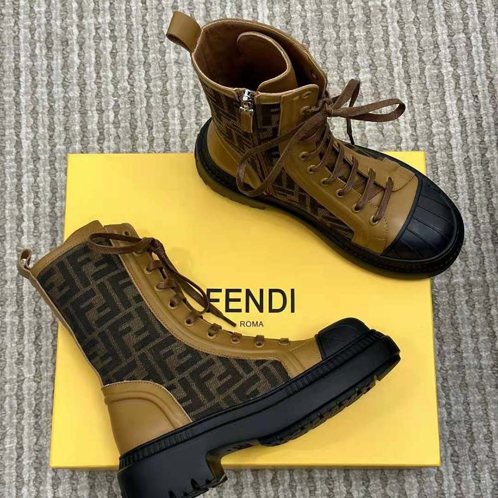Fendi Women Domino Beige Leather Biker Boots - image 5