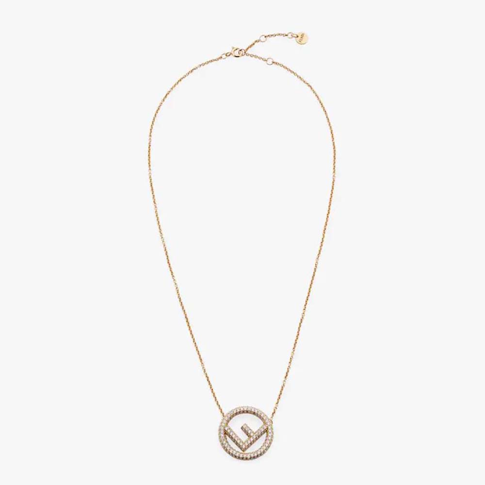 Front view of Fendi Women F Is Fendi Necklace Gold-colored Necklace with logo charm