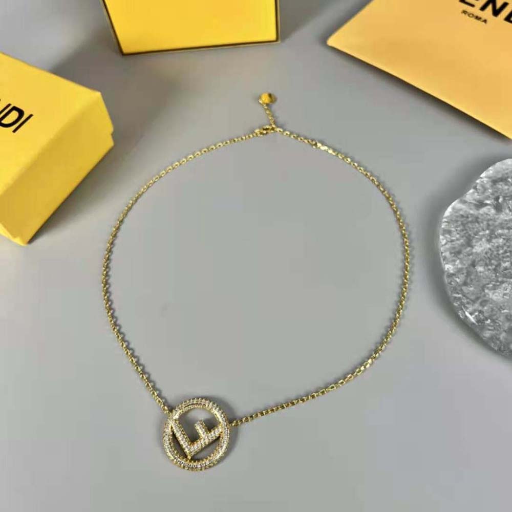 Side angle showing shine on Fendi Women F Is Fendi Necklace Gold-colored Necklace