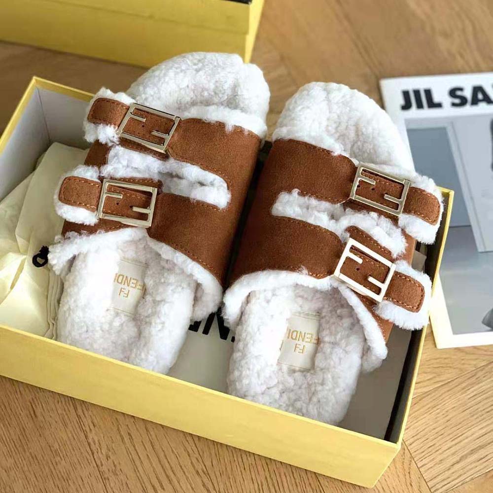Fendi Women Feel White Sheepskin Slides - image 7