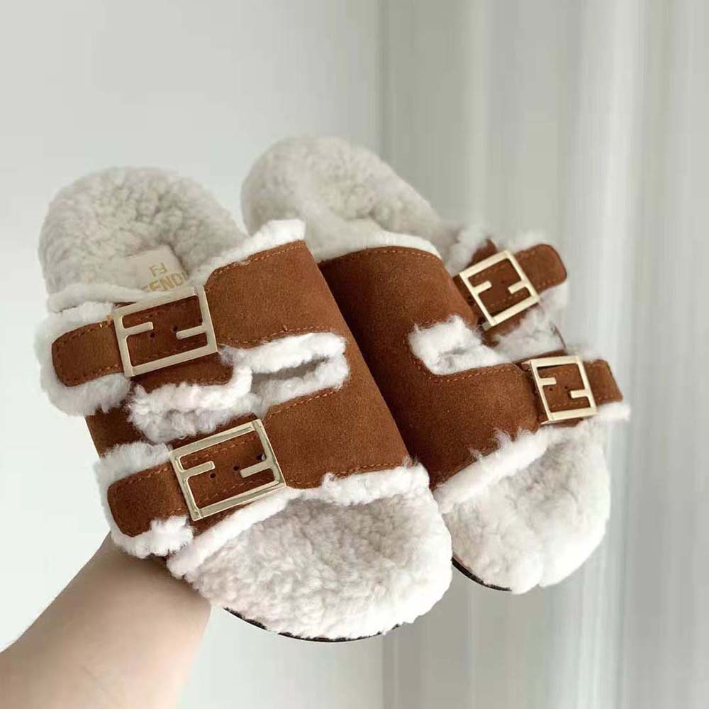 Fendi Women Feel White Sheepskin Slides - image 10