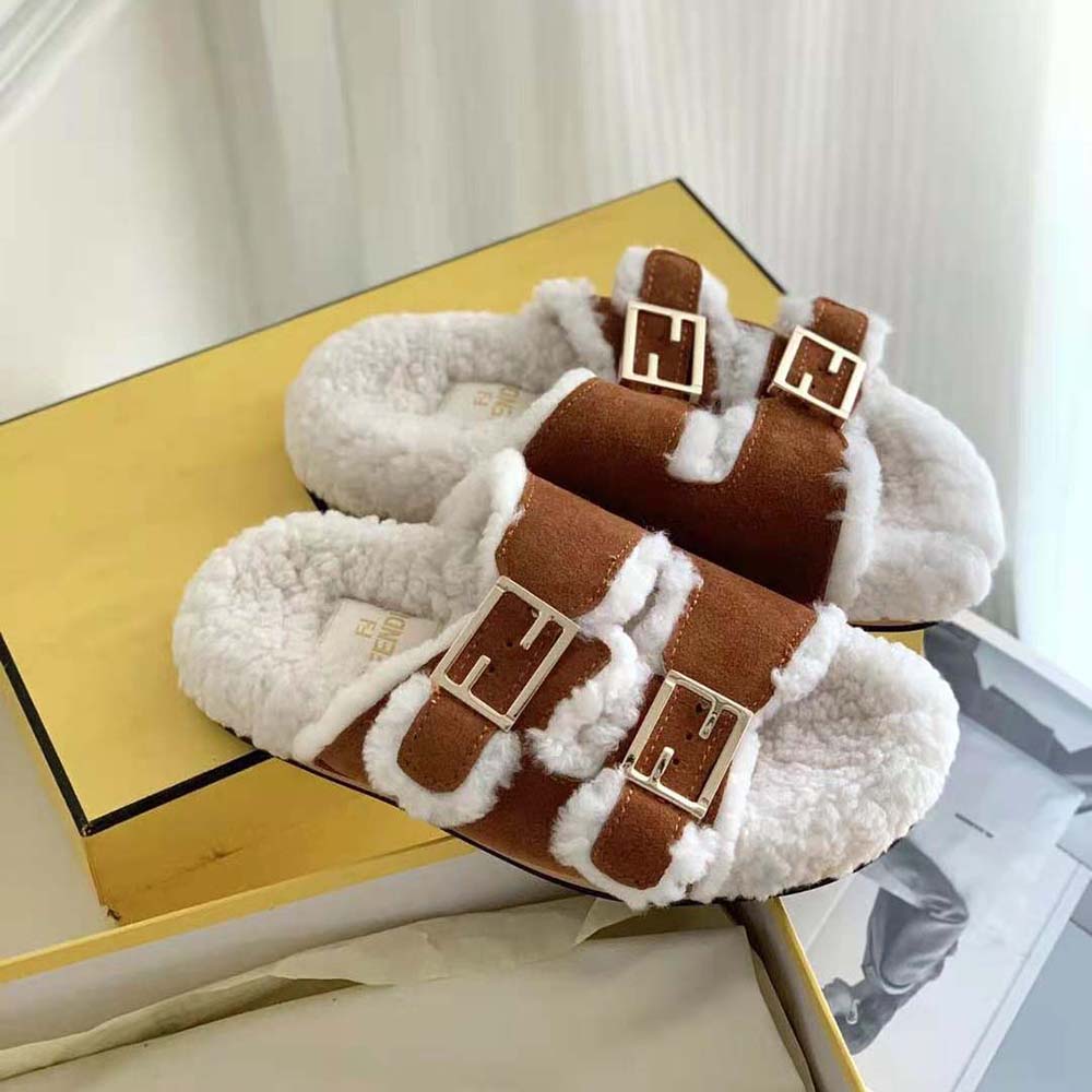 Fendi Women Feel White Sheepskin Slides - image 6