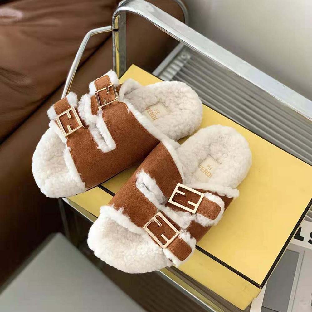 Fendi Women Feel White Sheepskin Slides - image 4