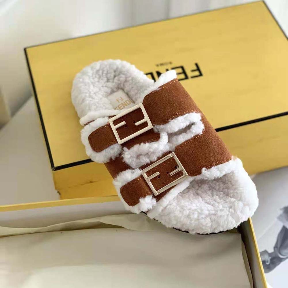 Fendi Women Feel White Sheepskin Slides - image 8