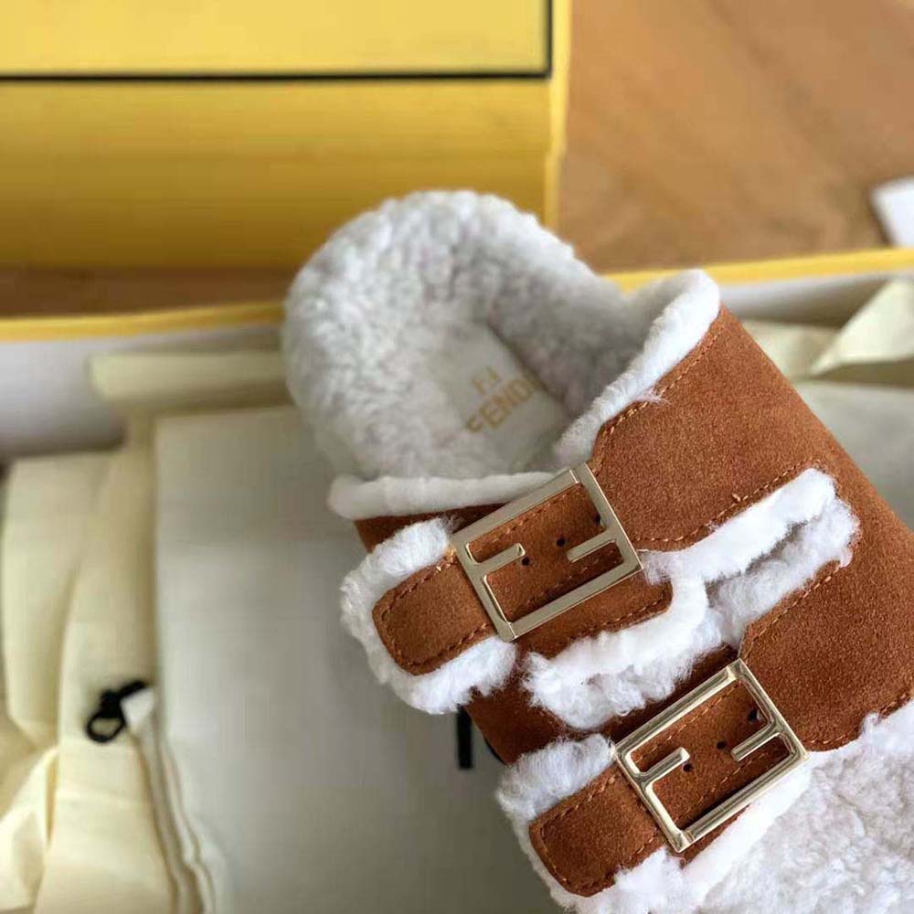 Fendi Women Feel White Sheepskin Slides - image 9