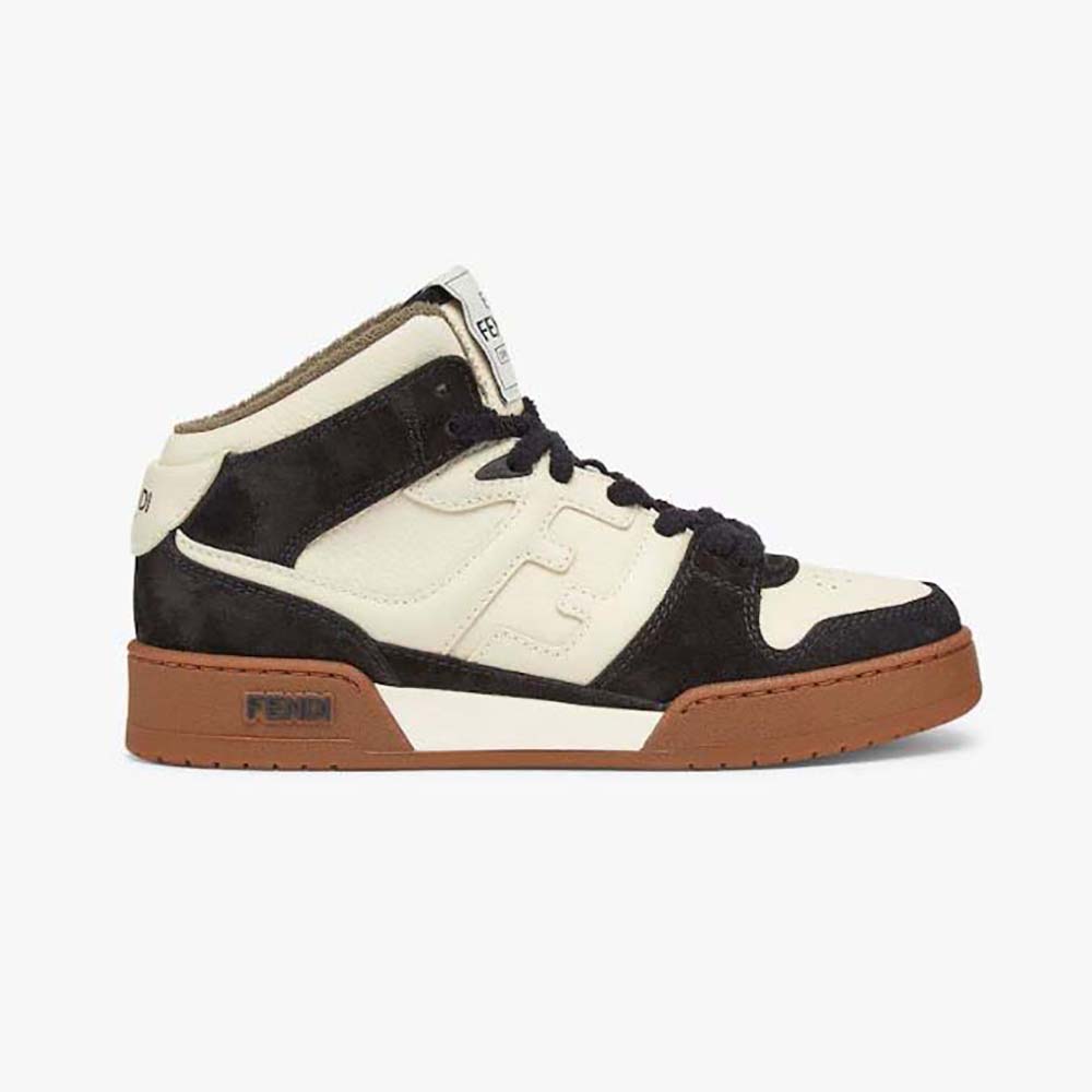 Side view of Fendi Women Fendi Match Black Leather High-Tops sneaker