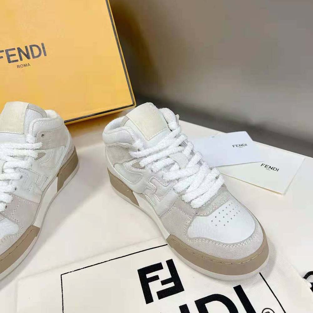 Top-down angle of Fendi Women Fendi Match White Leather High-Tops with lace details
