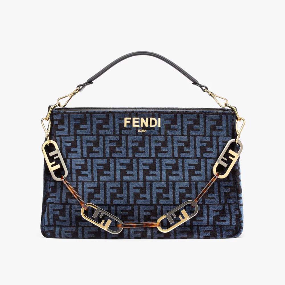 Front view of Fendi Women Fendi O’Lock Zipper Dark Blue Tapestry Fabric Bag
