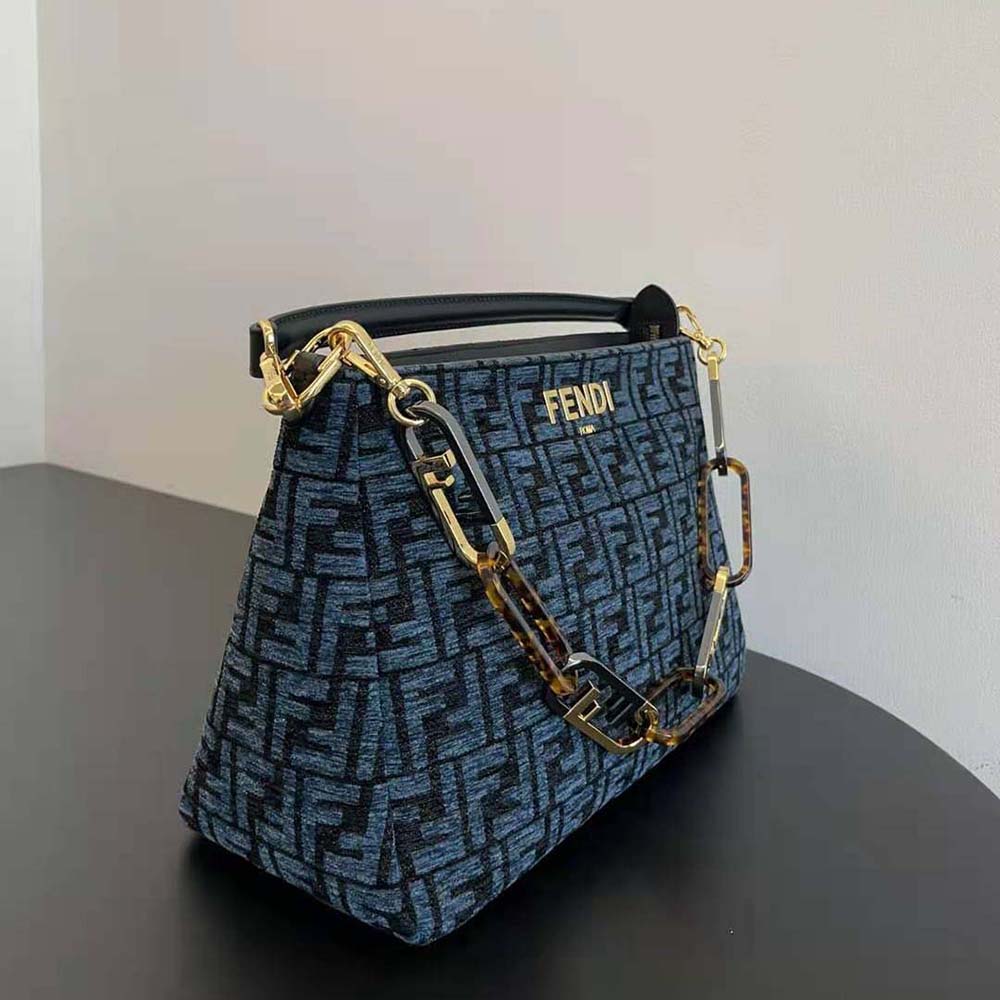 Fendi Women Fendi O’Lock Zipper Dark Blue Tapestry Fabric Bag - image 5