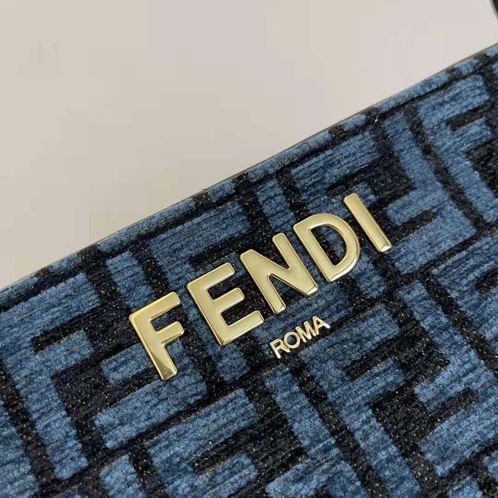 Fendi Women Fendi O’Lock Zipper Dark Blue Tapestry Fabric Bag - image 8