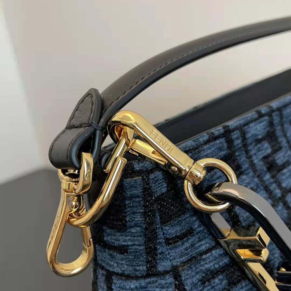 Fendi Women Fendi O’Lock Zipper Dark Blue Tapestry Fabric Bag - image 7