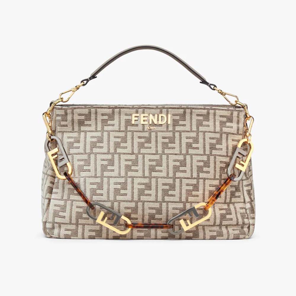 Front view of Fendi Women Fendi O’Lock Zipper Dove Gray Tapestry Fabric Bag