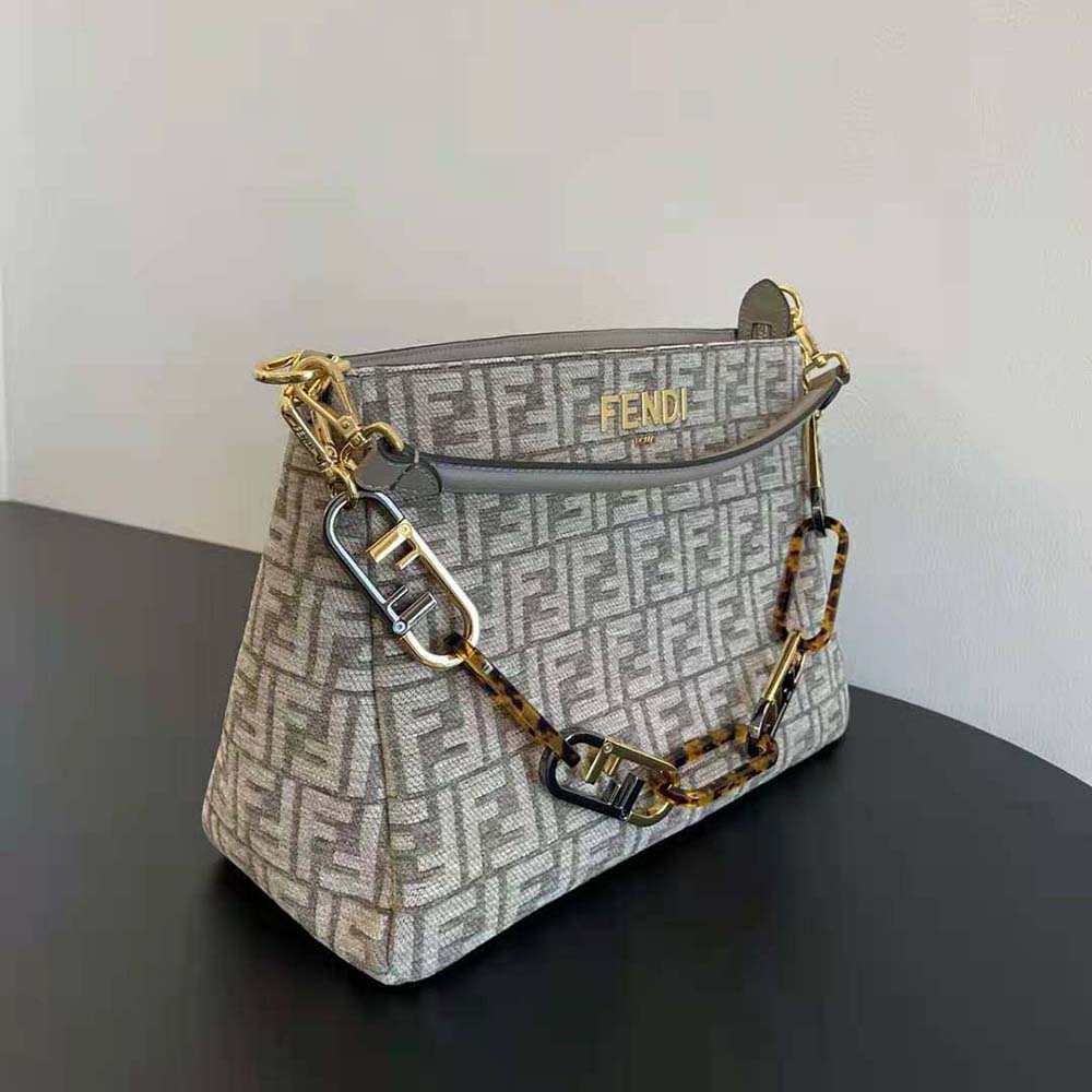 Fendi Women Fendi O’Lock Zipper Dove Gray Tapestry Fabric Bag - image 5