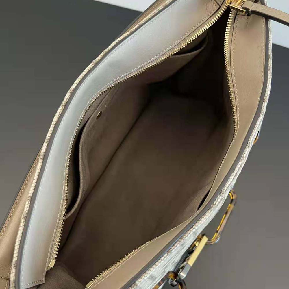 Fendi Women Fendi O’Lock Zipper Dove Gray Tapestry Fabric Bag - image 9