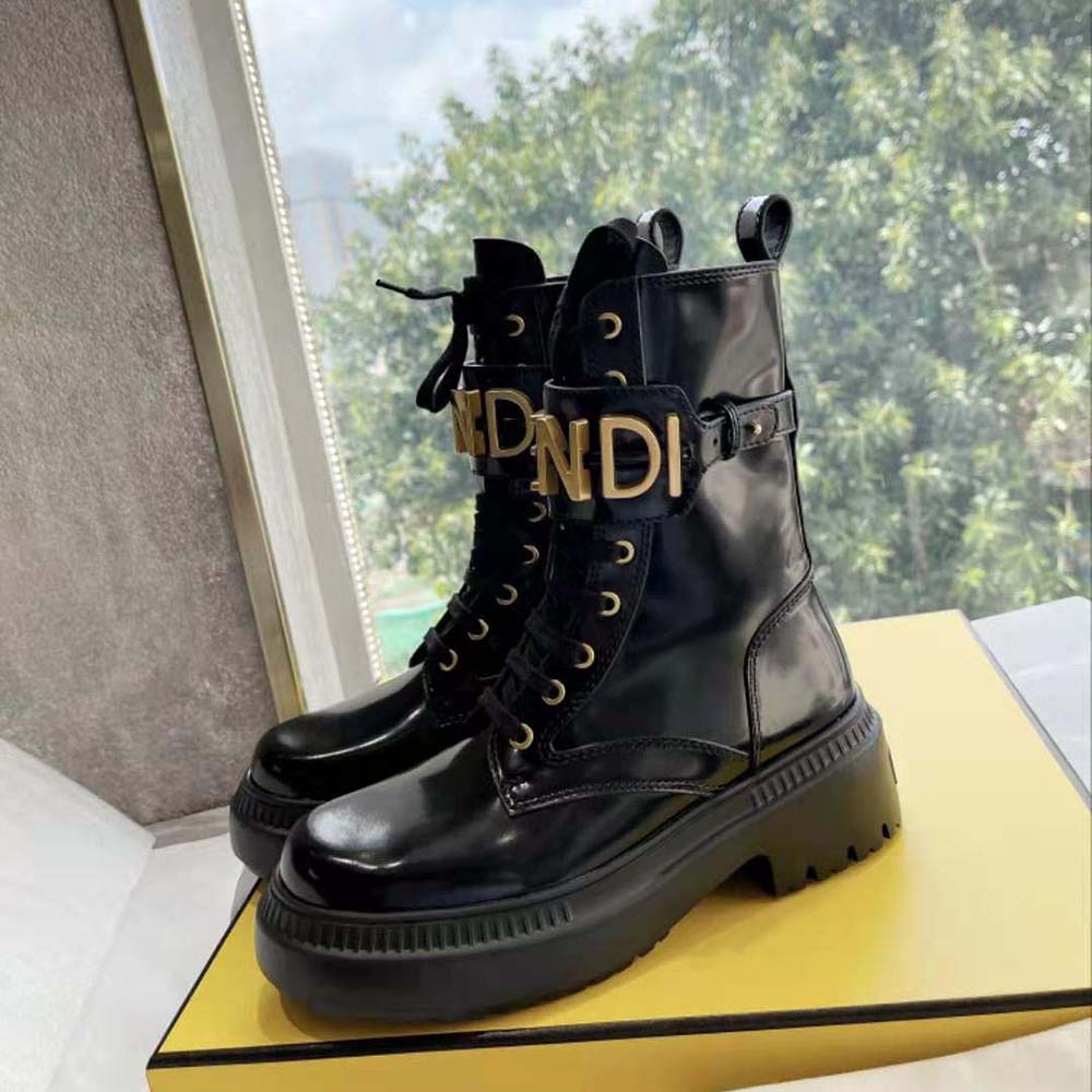 Fendi Women Fendigraphy Black Leather Biker Boots - image 6